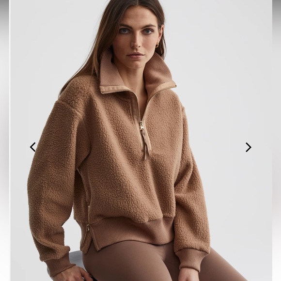Varley Tops - Varley Roselle Half Zip Teddy Fleece Pullover Sweatshirt Tan Size Medium
